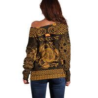 Personalized Anglesey Ynys Mon Off Shoulder Sweater Gold Standing Stone Celtic-inspired - Wonder Print Shop