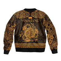 Personalized Anglesey Ynys Mon Sleeve Zip Bomber Jacket Gold Standing Stone Celtic-inspired - Wonder Print Shop