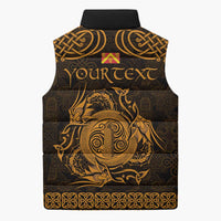 Personalized Anglesey Ynys Mon Sleeveless Puffer Jacket Gold Standing Stone Celtic-inspired - Wonder Print Shop