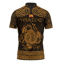 Personalized Anglesey Ynys Mon Zipper Polo Shirt Gold Standing Stone Celtic-inspired - Wonder Print Shop