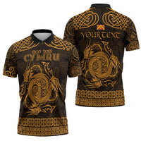 Personalized Anglesey Ynys Mon Zipper Polo Shirt Gold Standing Stone Celtic-inspired - Wonder Print Shop