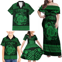 Personalized Anglesey Ynys Mon Family Matching Off Shoulder Maxi Dress and Hawaiian Shirt Green Standing Stone Celtic-inspired - Wonder Print Shop