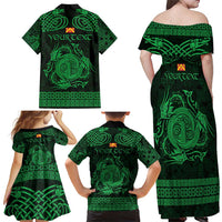 Personalized Anglesey Ynys Mon Family Matching Off Shoulder Maxi Dress and Hawaiian Shirt Green Standing Stone Celtic-inspired - Wonder Print Shop