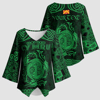 Personalized Anglesey Ynys Mon Kimono Sleeve Blouse Green Standing Stone Celtic-inspired - Wonder Print Shop