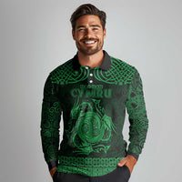 Personalized Anglesey Ynys Mon Long Sleeve Polo Shirt Green Standing Stone Celtic-inspired - Wonder Print Shop