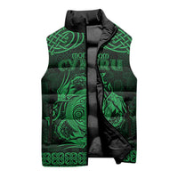 Personalized Anglesey Ynys Mon Sleeveless Puffer Jacket Green Standing Stone Celtic-inspired - Wonder Print Shop