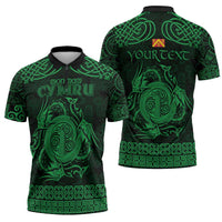 Personalized Anglesey Ynys Mon Zipper Polo Shirt Green Standing Stone Celtic-inspired - Wonder Print Shop