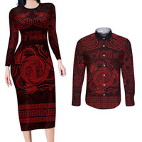 Personalized Anglesey Ynys Mon Couples Matching Long Sleeve Bodycon Dress and Long Sleeve Button Shirt Red Standing Stone Celtic-inspired - Wonder Print Shop