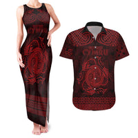 Personalized Anglesey Ynys Mon Couples Matching Tank Maxi Dress and Hawaiian Shirt Red Standing Stone Celtic-inspired - Wonder Print Shop