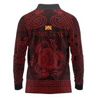 Personalized Anglesey Ynys Mon Long Sleeve Polo Shirt Red Standing Stone Celtic-inspired - Wonder Print Shop
