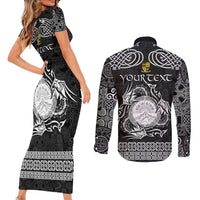 Personalized Brecknockshire Sir Frycheiniog Couples Matching Short Sleeve Bodycon Dress and Long Sleeve Button Shirt Black Brecon Beacons Mountain Celtic-inspired - Wonder Print Shop