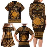 Personalized Brecknockshire Sir Frycheiniog Family Matching Long Sleeve Bodycon Dress and Hawaiian Shirt Gold Brecon Beacons Mountain Celtic-inspired - Wonder Print Shop