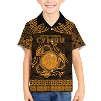 Personalized Brecknockshire Sir Frycheiniog Family Matching Off The Shoulder Long Sleeve Dress and Hawaiian Shirt Gold Brecon Beacons Mountain Celtic-inspired - Wonder Print Shop