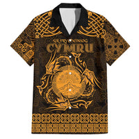 Personalized Brecknockshire Sir Frycheiniog Family Matching Off Shoulder Maxi Dress and Hawaiian Shirt Gold Brecon Beacons Mountain Celtic-inspired - Wonder Print Shop