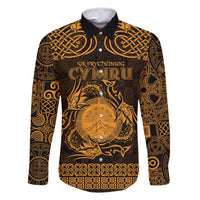 Personalized Brecknockshire Sir Frycheiniog Family Matching Off Shoulder Short Dress and Hawaiian Shirt Gold Brecon Beacons Mountain Celtic-inspired - Wonder Print Shop