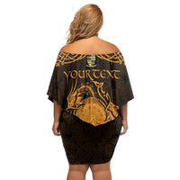 Personalized Brecknockshire Sir Frycheiniog Family Matching Off Shoulder Short Dress and Hawaiian Shirt Gold Brecon Beacons Mountain Celtic-inspired - Wonder Print Shop