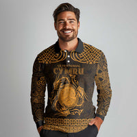 Personalized Brecknockshire Sir Frycheiniog Long Sleeve Polo Shirt Gold Brecon Beacons Mountain Celtic-inspired - Wonder Print Shop