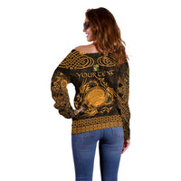 Personalized Brecknockshire Sir Frycheiniog Off Shoulder Sweater Gold Brecon Beacons Mountain Celtic-inspired - Wonder Print Shop