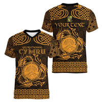 Personalized Brecknockshire Sir Frycheiniog Women V-Neck T-Shirt Gold Brecon Beacons Mountain Celtic-inspired - Wonder Print Shop