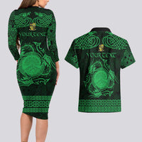 Personalized Brecknockshire Sir Frycheiniog Couples Matching Long Sleeve Bodycon Dress and Hawaiian Shirt Green Brecon Beacons Mountain Celtic-inspired - Wonder Print Shop