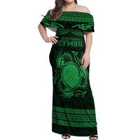 Personalized Brecknockshire Sir Frycheiniog Off Shoulder Maxi Dress Green Brecon Beacons Mountain Celtic-inspired - Wonder Print Shop