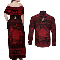 Personalized Brecknockshire Sir Frycheiniog Couples Matching Off Shoulder Maxi Dress and Long Sleeve Button Shirt Red Brecon Beacons Mountain Celtic-inspired - Wonder Print Shop