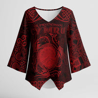 Personalized Brecknockshire Sir Frycheiniog Kimono Sleeve Blouse Red Brecon Beacons Mountain Celtic-inspired - Wonder Print Shop