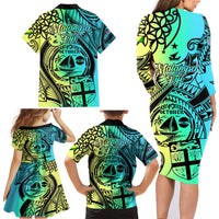 Malampa Fiji Day Family Matching Long Sleeve Bodycon Dress and Hawaiian Shirt Vanuatu Sand Drawing With Polynesian Pattern LT9 - Wonder Print Shop
