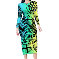 Malampa Fiji Day Family Matching Long Sleeve Bodycon Dress and Hawaiian Shirt Vanuatu Sand Drawing With Polynesian Pattern LT9 - Wonder Print Shop
