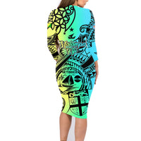 Malampa Fiji Day Family Matching Long Sleeve Bodycon Dress and Hawaiian Shirt Vanuatu Sand Drawing With Polynesian Pattern LT9 - Wonder Print Shop
