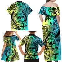Malampa Fiji Day Family Matching Off Shoulder Maxi Dress and Hawaiian Shirt Vanuatu Sand Drawing With Polynesian Pattern LT9 - Wonder Print Shop