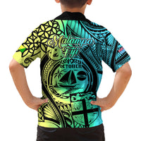Malampa Fiji Day Kid Hawaiian Shirt Vanuatu Sand Drawing With Polynesian Pattern - Wonder Print Shop