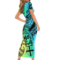 Malampa Fiji Day Short Sleeve Bodycon Dress Vanuatu Sand Drawing With Polynesian Pattern - Wonder Print Shop