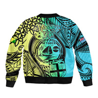 Malampa Fiji Day Sleeve Zip Bomber Jacket Vanuatu Sand Drawing With Polynesian Pattern - Wonder Print Shop