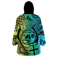 Malampa Fiji Day Wearable Blanket Hoodie Vanuatu Sand Drawing With Polynesian Pattern - Wonder Print Shop