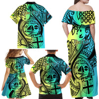 Personalised Malampa Fiji Day Family Matching Off Shoulder Maxi Dress and Hawaiian Shirt Vanuatu Sand Drawing With Polynesian Pattern LT9 - Wonder Print Shop