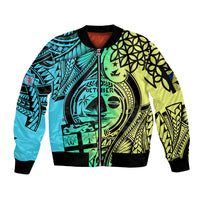Personalised Malampa Fiji Day Sleeve Zip Bomber Jacket Vanuatu Sand Drawing With Polynesian Pattern - Wonder Print Shop