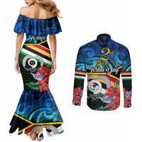 torba-vanuatu-couples-matching-mermaid-dress-and-long-sleeve-button-shirts-sand-drawing-with-polynesian-pattern