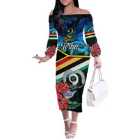 Torba Vanuatu Family Matching Off Shoulder Long Sleeve Dress and Hawaiian Shirt Sand Drawing With Polynesian Pattern - Wonder Print Shop