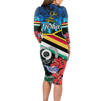 Torba Vanuatu Long Sleeve Bodycon Dress Sand Drawing With Polynesian Pattern - Wonder Print Shop