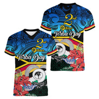 Torba Vanuatu Women V Neck T Shirt Sand Drawing With Polynesian Pattern - Wonder Print Shop