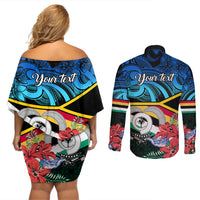 Personalised Torba Vanuatu Couples Matching Off Shoulder Short Dress and Long Sleeve Button Shirts Sand Drawing With Polynesian Pattern LT9 - Wonder Print Shop