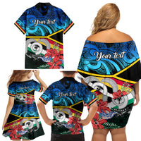 Personalised Torba Vanuatu Family Matching Off Shoulder Short Dress and Hawaiian Shirt Sand Drawing With Polynesian Pattern LT9 - Wonder Print Shop