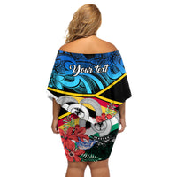 Personalised Torba Vanuatu Off Shoulder Short Dress Sand Drawing With Polynesian Pattern - Wonder Print Shop