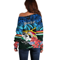 Personalised Torba Vanuatu Off Shoulder Sweater Sand Drawing With Polynesian Pattern - Wonder Print Shop