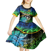 Malampa Day Kid Short Sleeve Dress Vanuatu Flowers with Malampa Emblem Tribal Pattern - Wonder Print Shop
