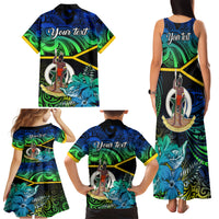 Personalised Malampa Day Family Matching Tank Maxi Dress and Hawaiian Shirt Vanuatu Flowers with Malampa Emblem Tribal Pattern - Wonder Print Shop