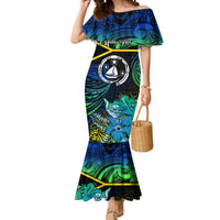 Personalised Malampa Day Mermaid Dress Vanuatu Flowers with Malampa Emblem Tribal Pattern - Wonder Print Shop