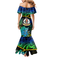 Personalised Malampa Day Mermaid Dress Vanuatu Flowers with Malampa Emblem Tribal Pattern - Wonder Print Shop