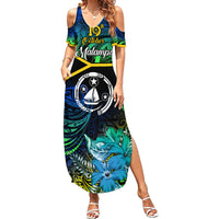 Personalised Malampa Day Summer Maxi Dress Vanuatu Flowers with Malampa Emblem Tribal Pattern - Wonder Print Shop